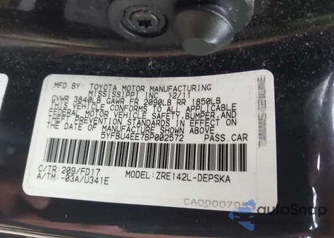 2011 Toyota Corolla S из США, поврежденный, VIN 5YFBU4EE7BP002572